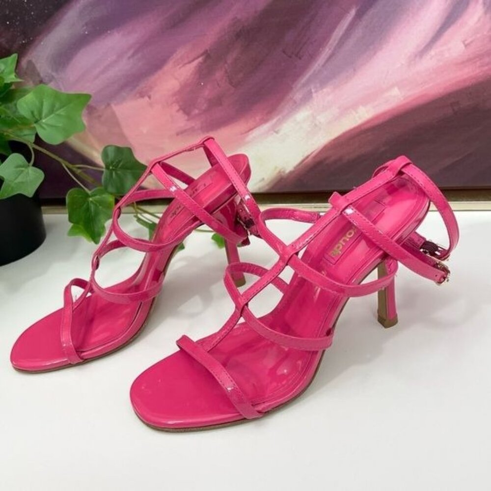Larroude Serena Strappy Stilettos  Sandal in Patent Pink Size 6.5 - Picture 6 of 14